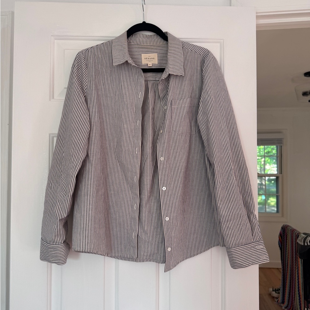 Sezane Tomboy Shirt in Stripes Ecru Blue